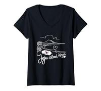 Mujer Recuerdo de arte de corazón de la isla de Jeju, Corea Camiseta Cuello V