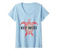 Mujer Recuerdo de buceo para surfista de tortuga marina tribal de Key West FL Camiseta Cuello V