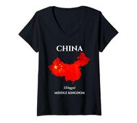 Mujer Recuerdo de China Bandera China Idioma Chino Reino Medio Camiseta Cuello V