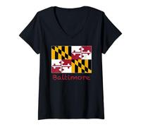 Mujer Recuerdo de la Bandera de Baltimore Maryland Camiseta Cuello V