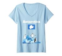 Mujer Recuerdo de la Bandera de la Antártida Amante de los pingüinos Viaje antártico Camiseta Cuello V