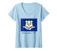 Mujer Recuerdo de la Bandera de Norwalk Connecticut USA Camiseta Cuello V
