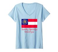 Mujer Recuerdo de la Bandera del Estado de Georgia de Sandy Springs, Estados Unidos Camiseta Cuello V