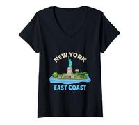 Mujer Recuerdo de la Estatua de la Libertad Costa Este de Nueva York Camiseta Cuello V