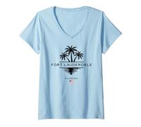 Mujer Recuerdo de palmeras de Fort Lauderdale, Florida, Estados Unidos Camiseta Cuello V