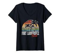 Mujer Recuerdo de palmeras de Fort Lauderdale, Florida, Estados Unidos Camiseta Cuello V