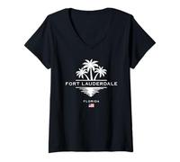 Mujer Recuerdo de palmeras de Fort Lauderdale, Florida, Estados Unidos Camiseta Cuello V