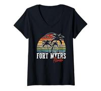 Mujer Recuerdo de palmeras de Fort Myers Florida USA Camiseta Cuello V