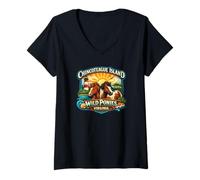 Mujer Recuerdo de Ponis Salvajes de la Isla Chincoteague Virginia USA Camiseta Cuello V