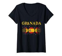 Mujer Recuerdo de Vacaciones con Bandera española de Granada Camiseta Cuello V