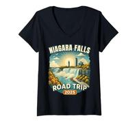 Mujer Recuerdo de Vacaciones Familiares Viaje por Carretera a Las Cataratas del Niágara 2025 Camiseta Cuello V