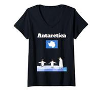 Mujer Recuerdo de Viaje antártico Amante de los pingüinos Bandera de la Antártida Camiseta Cuello V