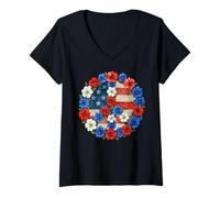 Mujer Recuerdo de Viaje con símbolo de Paz Floral con Bandera de Francia Camiseta Cuello V