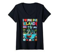 Mujer Recuerdo de Viaje de Tailandia I Love Phi Phi Islands Camiseta Cuello V