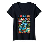 Mujer Recuerdo de Viaje de Tailandia I Love Phi Phi Islands Camiseta Cuello V