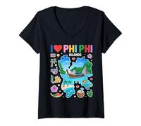 Mujer Recuerdo de Viaje de Tailandia I Love Phi Phi Islands Camiseta Cuello V
