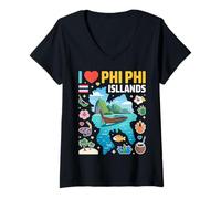 Mujer Recuerdo de Viaje de Tailandia I Love Phi Phi Islands Camiseta Cuello V