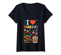 Mujer Recuerdo de Viaje de Vacaciones I Love Tenerife Camiseta Cuello V