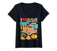 Mujer Recuerdo de Viaje I Love Palma De Mallorca España Camiseta Cuello V