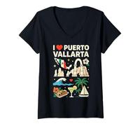Mujer Recuerdo de Viaje I Love Puerto Vallarta México Camiseta Cuello V
