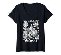 Mujer Recuerdo de Viaje Minimalista del Horizonte de California de Los Ángeles Camiseta Cuello V