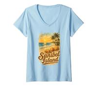 Mujer Recuerdo de viaje vintage de Shelling Beach a la isla de Sanibel Camiseta Cuello V