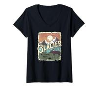 Mujer Recuerdo de Viaje Vintage del Parque Nacional Glacier Montana USA Camiseta Cuello V