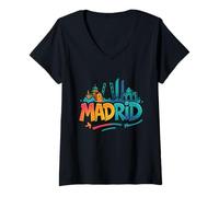 Mujer Recuerdo del Horizonte de Madrid con Graffiti Camiseta Cuello V