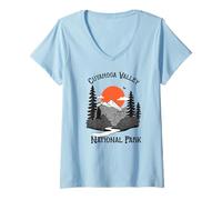 Mujer Recuerdo del Parque Nacional del Valle de Cuyahoga Ohio Cleveland Akron Camiseta Cuello V