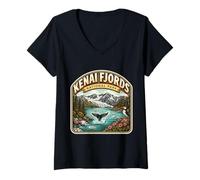 Mujer Recuerdo del Viaje a Alaska del Parque Nacional de los Fiordos Kenai Camiseta Cuello V