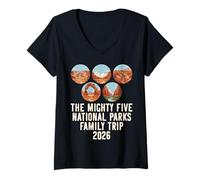 Mujer Recuerdo del Viaje Familiar Mighty Five de Utah 2026 Camiseta Cuello V