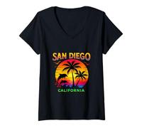 Mujer Recuerdo Local Rosa Intenso de San Diego California Camiseta Cuello V