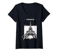 Mujer Recuerdo Minimalista de Viaje de la Torre Eiffel de París Camiseta Cuello V