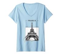 Mujer Recuerdo Minimalista de Viaje de la Torre Eiffel de París Camiseta Cuello V