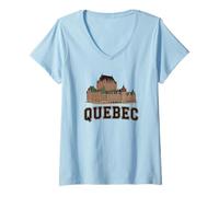 Mujer Recuerdo Retro de Quebec de Canadá/Quebec Camiseta Cuello V