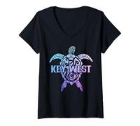 Mujer Recuerdo tribal de tortuga marina de Key West Florida Camiseta Cuello V