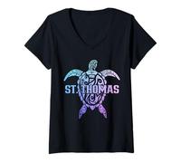 Mujer Recuerdo tribal de tortugas marinas de San Tomás USVI Camiseta Cuello V