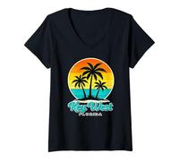 Mujer Recuerdo Tropical de Key West Sunset Cayos de Florida Camiseta Cuello V