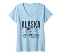 Mujer Recuerdo Vintage de Alaska The Last Frontier Bear Mountains Camiseta Cuello V