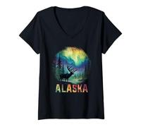 Mujer Recuerdo Vintage de Alaska The Last Frontier Northern Lights Camiseta Cuello V