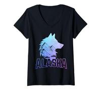 Mujer Recuerdo Vintage de Alaska Wolf The Last Frontier Camiseta Cuello V