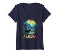 Mujer Recuerdo Vintage para Amantes de la Naturaleza de Alaska The Last Frontier Camiseta Cuello V