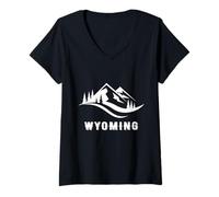 Mujer Recuerdos de Recuerdo de Las montañas estatales de Wyoming, Vacaciones de Invierno Camiseta Cuello V