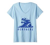 Mujer Recuerdos de Recuerdo de surfistas de la Costa de Plata de Portugal Beach Love Camiseta Cuello V