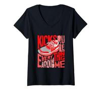 Mujer Red Color Kicks Rule Everything Around Me Gráfico Rojo Camiseta Cuello V