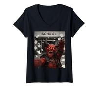 Mujer Red Devil Último Día De Escuela Vacaciones De Verano Divertido Meme Selfie Camiseta Cuello V