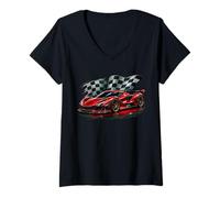 Mujer Red Exotic Supercar Racing Car Design Camiseta Cuello V