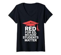 Mujer Red for Ed apoya a los Maestros y la educación pública Camiseta Cuello V
