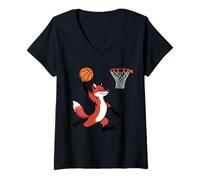 Mujer Red Fox Playing Sports Wild Animal Basketball Camiseta Cuello V