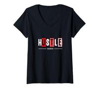 Mujer Red Hustle Harder Red Graphic Camiseta Cuello V